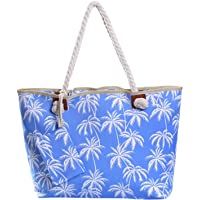  - Bolso de Playa Grande con Cremallera Bolso de Hombro Azul Claro con Palmas